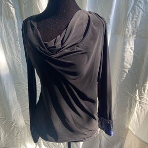 Vince Camuto Black Cowl Neck Blouse with Embellished Cuffs